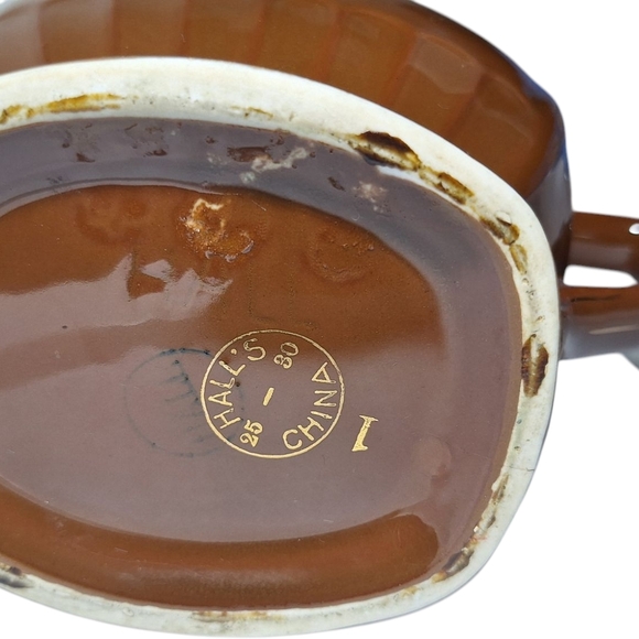 VINTAGE HALL CHINA CHOCOLATE BROWN/GOLD TRIM TEA POT 8 CUP # 0102 - Picture 10 of 12
